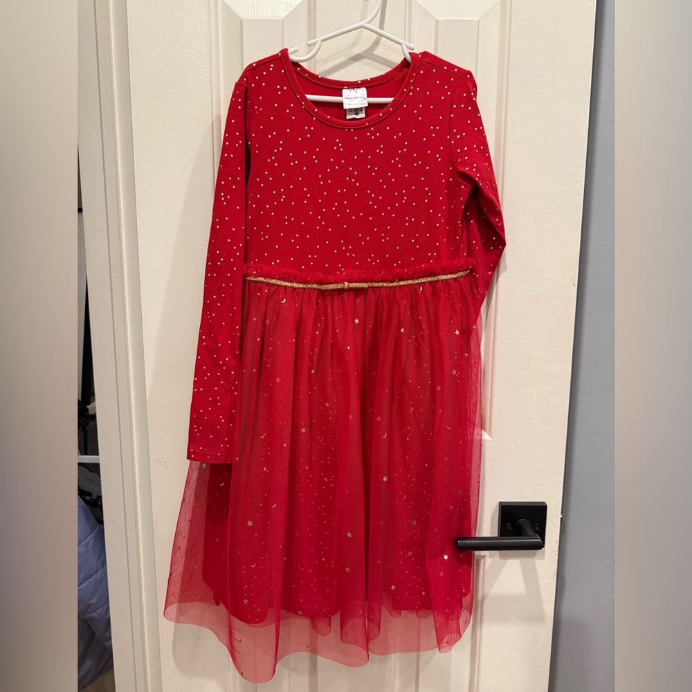 Hannah Anderson red and gold dress